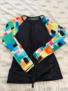 Anne Cole Black Swim Top with Color-Block Accents